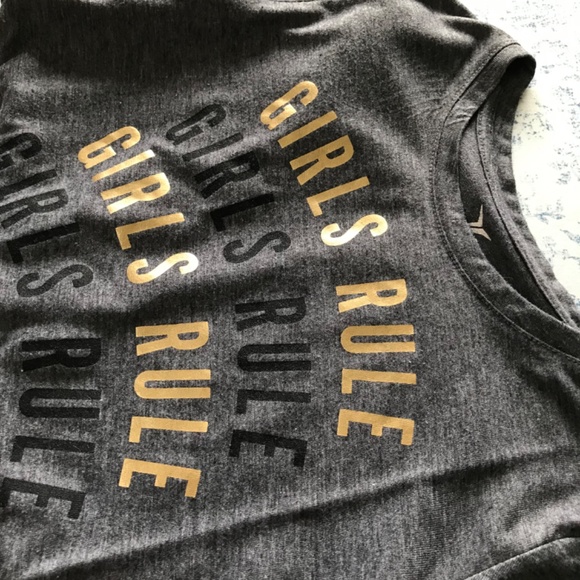 Old Navy Active gray gold Girls Rule Tee shoulder cutouts Girls Size 10 /12 - Picture 12 of 13